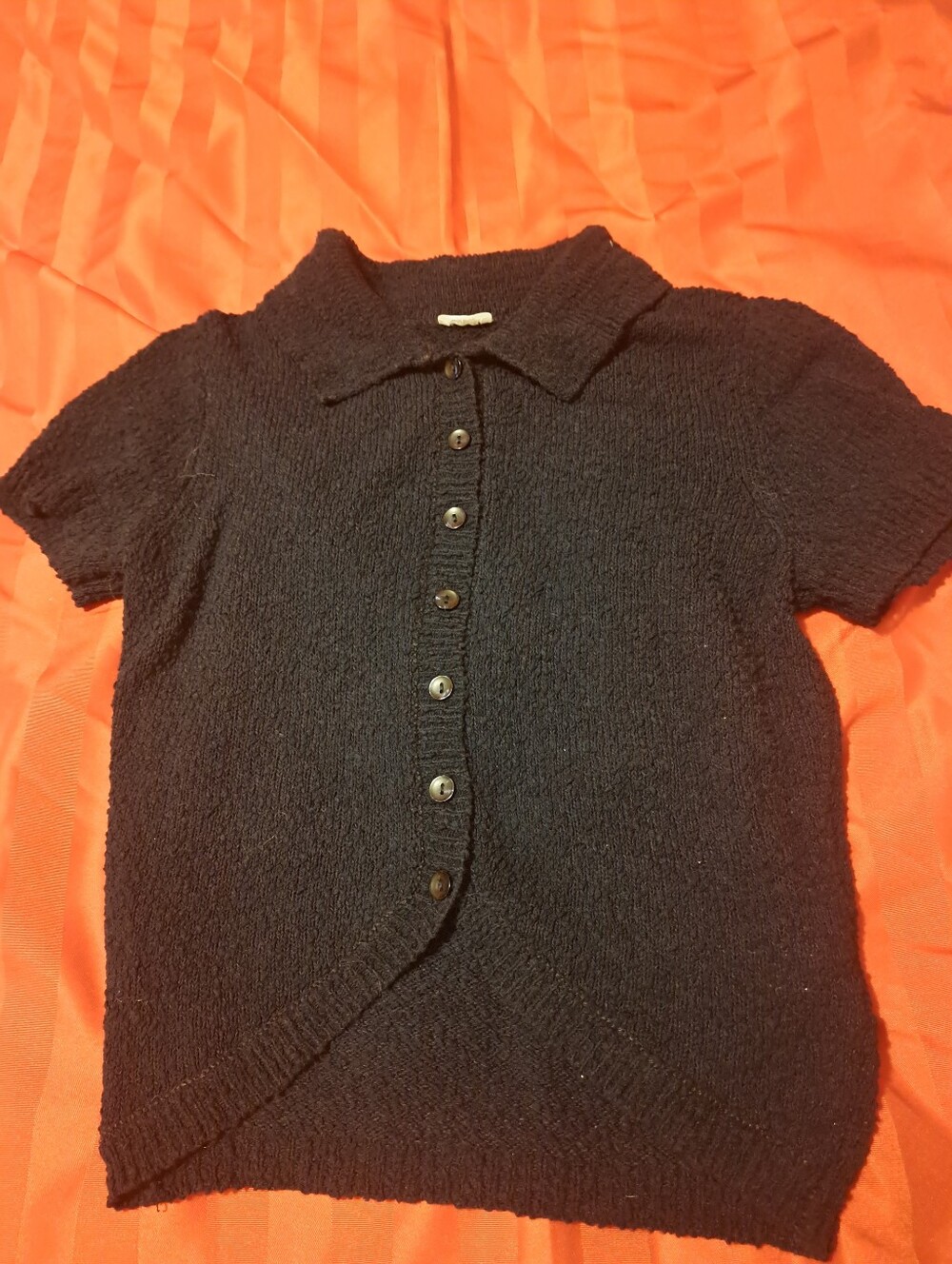 Garage Women Classic Navi Short-Sleeve Knit Sweater with Collar